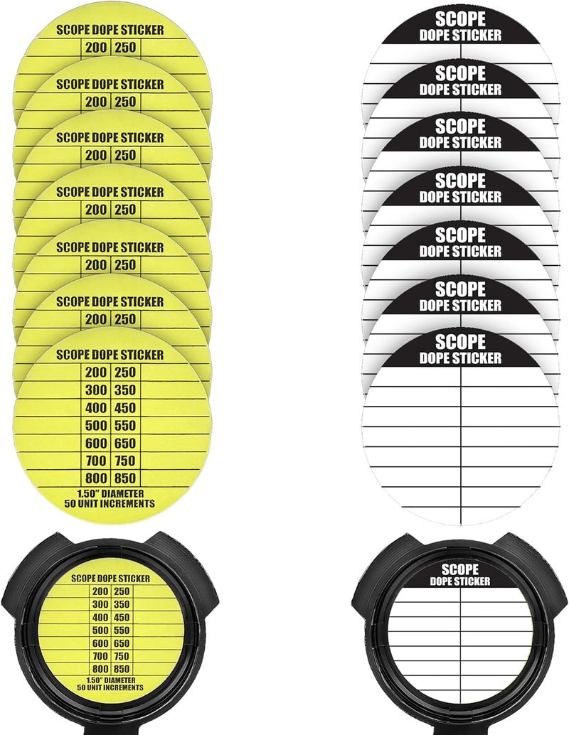 ValuePlus 14 Pack Scope DOPE Sticker for Long-Range Shooting- Scope Stickers Can Be Used with Range Card and Dope Cards for Shooting - 2 Sticker Versions 7 of Each- Fits Most Scope Caps - Image 1